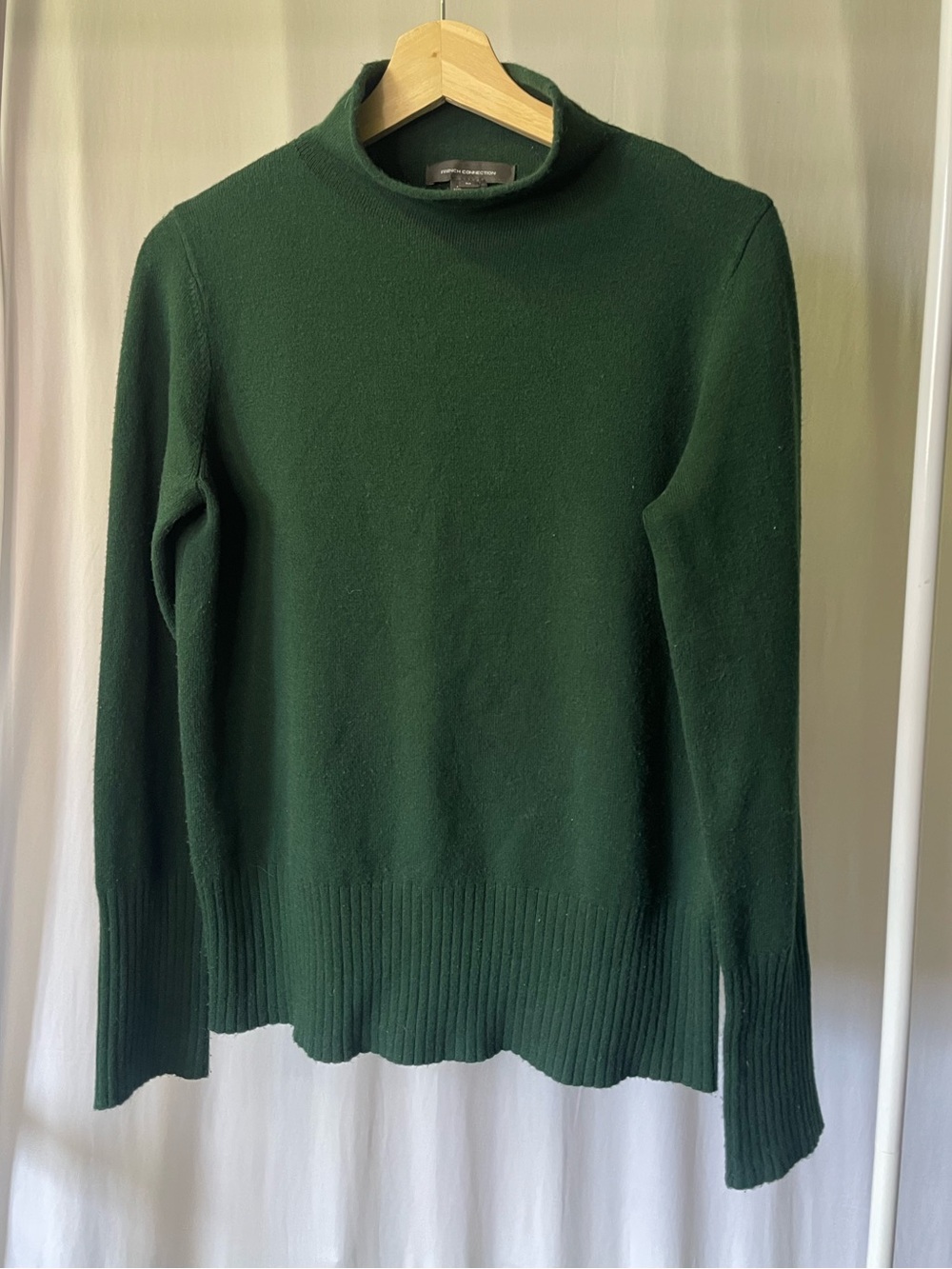 French Connection Forest Green Mock Neck Knit Sweater Ribbed Trim Medium M